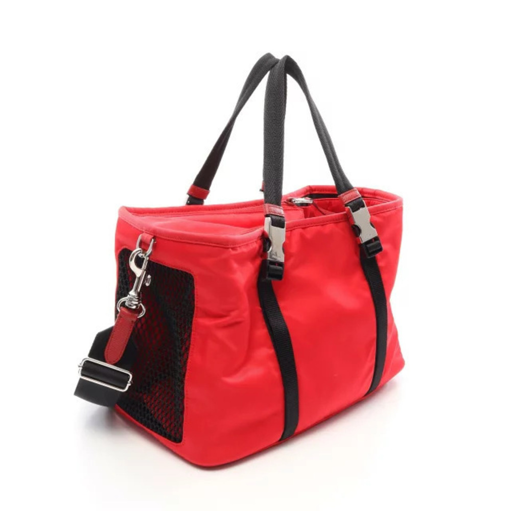 Prada Bag Pet Leather Handbag Saffiano Red Black Re Red Black